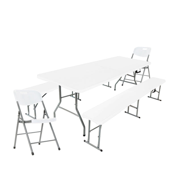 Mesa Picnic Plegable 180 + 2 Bancos + 2 Sillas Paris