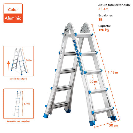 Escalera Multifunción Extensible 18 Escalones