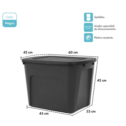 Set 4 Contenedores de Plástico Eco Box 80 Lts Negro