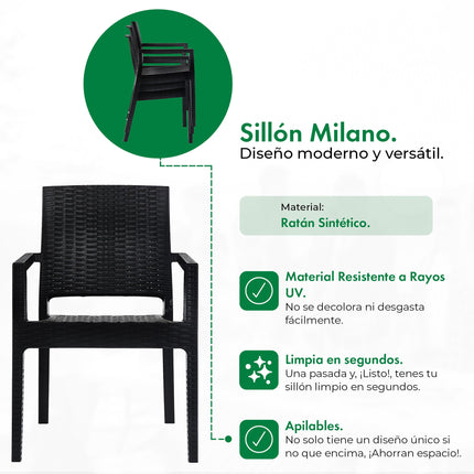 Mesa Niza + 4 Sillones Milano Rattan
