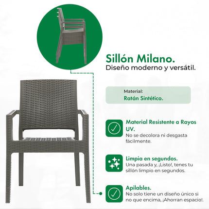 Mesa Niza + 4 Sillones Milano Rattan