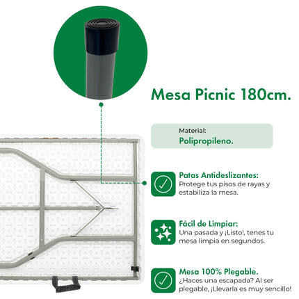 Set de 2 Mesas Plegables Picnic 1.80