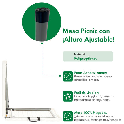 Set Mesa Plegable Picnic 1.20 cm mas 4 Sillas Plegables Paris