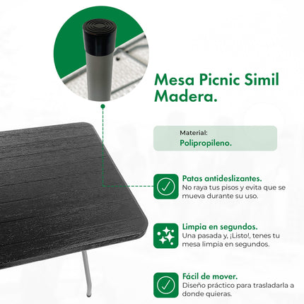Set Mesa Plegable Picnic 1.80 cm mas 2 Bancos Plegables