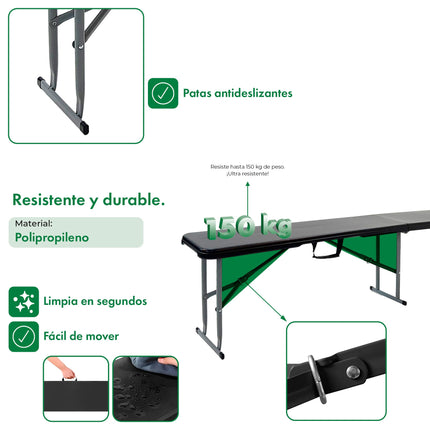 Set Mesa Plegable Picnic 1.80 cm mas 2 Bancos Plegables