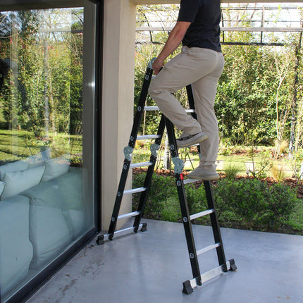 Escalera Articulada de Aluminio Negra 12 Escalones 3,50 Mts