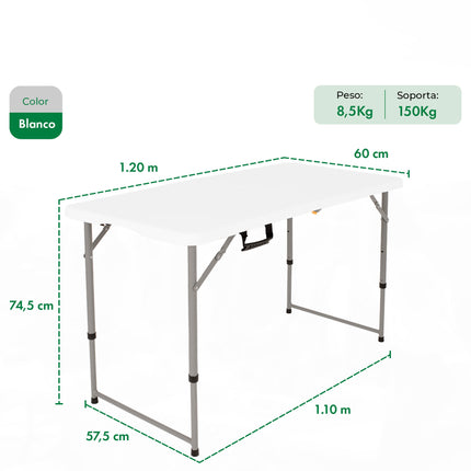 Set Mesa Plegable Picnic 1.20 cm mas 4 Sillas Plegables Paris