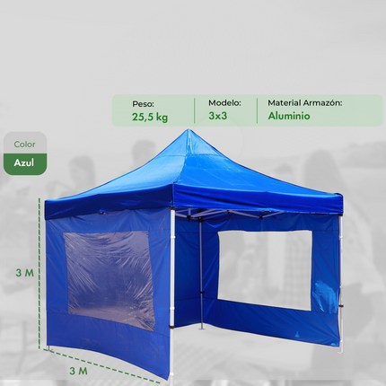 Gazebo Plegable Impermeable De Aluminio 3x3mts