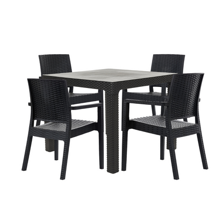 Mesa Monaco Rattan 90x90 + 4 Sillones Milano