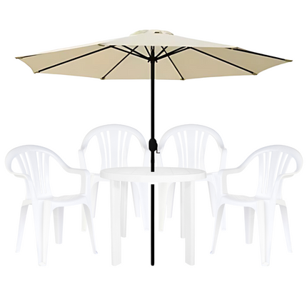 Mesa Guinea + 4 Sillones Natal y Sombrilla 2.7mts