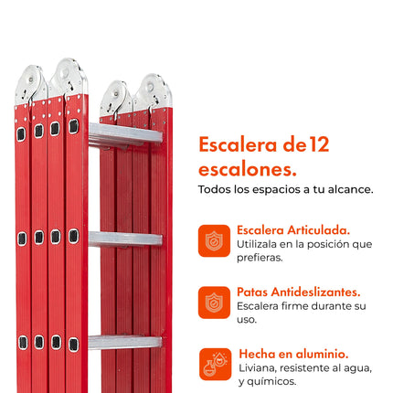 Escalera De Aluminio Articulada 12 Escalones Red Edition