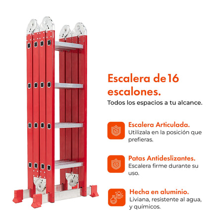 Escalera De Aluminio Articulada 16 Escalones Red Edition