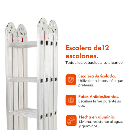 Escalera Articulada de Aluminio de 12 Escalones 3,50 Mts