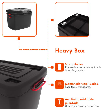 Set 4 Contenedores De Plástico Heavy Box 95 Lts