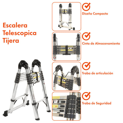 Escalera Multifunción Telescopica Tijera 12 Escalones Extensible 1,86 Mts