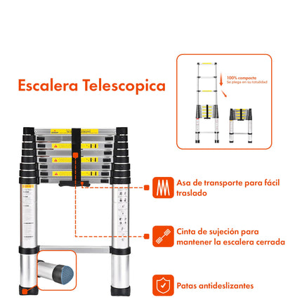 Escalera Telescópica 9 Escalones Extensible 2,6 Mts