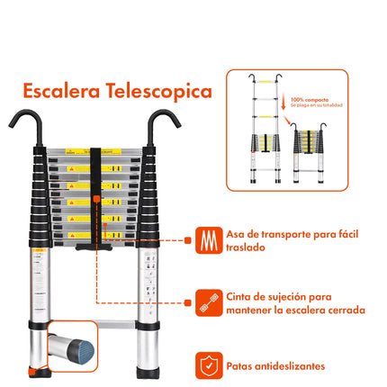 Escalera Telescópica 13 Escalones Extensible 3,8 Mts