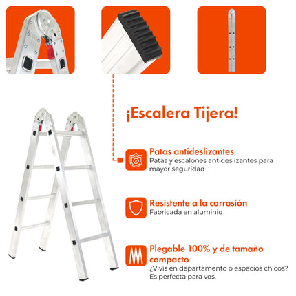 Escalera Tijera de Aluminio 8 Escalones 2,22 Mts