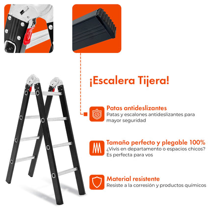 Escalera Tijera de Aluminio 8 Escalones 2,22 Mts