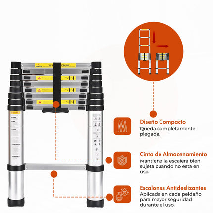 Escalera Multifunción Telescopica 9 Escalones Extensible 2,6 Mts