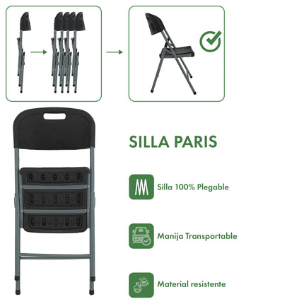 Set Mesa Plegable Picnic 1.80 cm Simil Madera + 6 Sillas Plegables Paris