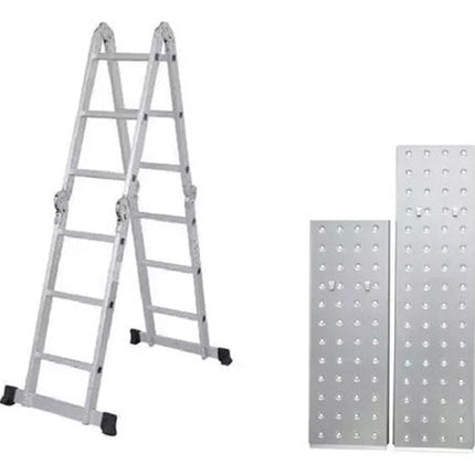 Escalera De Aluminio Articulada 12 Escalones + Plataforma