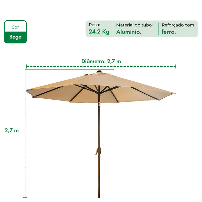 Sombrilla de Polyester de 2,7 mts con Manivela