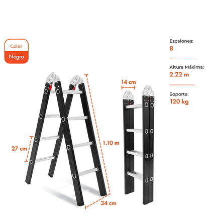 Escalera Tijera de Aluminio 8 Escalones 2,22 Mts