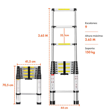 Escalera Telescópica 9 Escalones Extensible 2,6 Mts