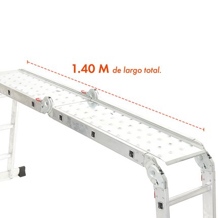 Escalera De Aluminio 16 Escalones Articulada + Plataforma