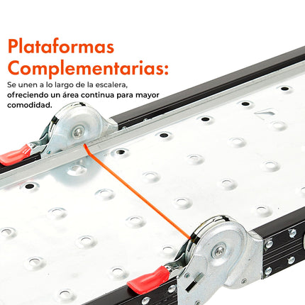 Escalera De Aluminio 16 Escalones Articulada + Plataforma