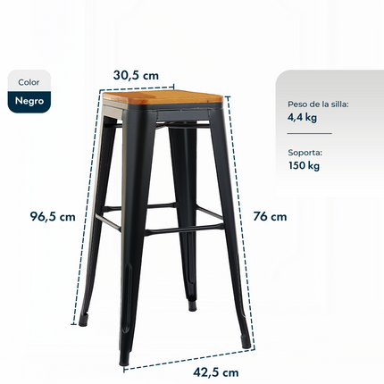 Set 2 Banquetas Tolix 75cm Asiento de Madera