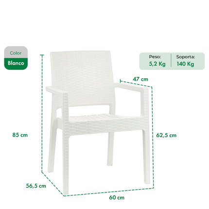 Mesa Monaco Rattan 90x90 + 4 Sillones Milano