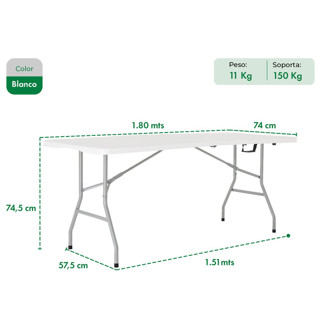 Set Mesa Plegable Picnic 1.80 cm mas 4 Sillas Plegables Paris