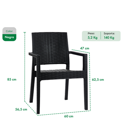 Mesa Niza + 4 Sillones Milano Rattan