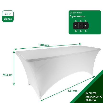 Combo Mesa Picnic Blanca 180cm + Mantel