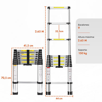 Escalera Multifunción Telescopica 9 Escalones Extensible 2,6 Mts