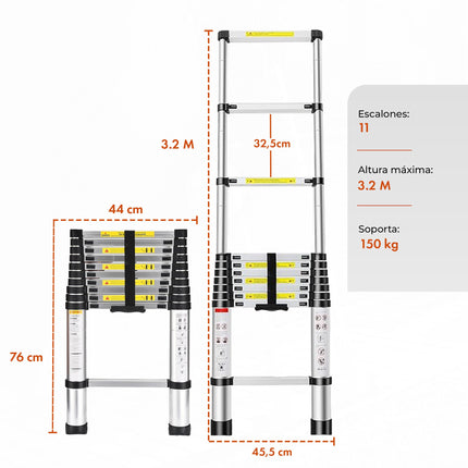 Escalera Multifunción Telescopica 11 Escalones Extensible 3,2 Mts