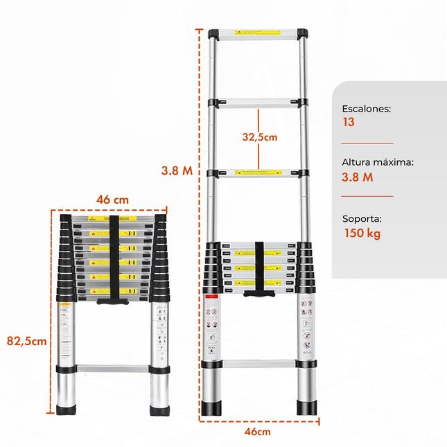 Escalera Multifunción Telescopica 13 Escalones Extensible 3,8 Mts