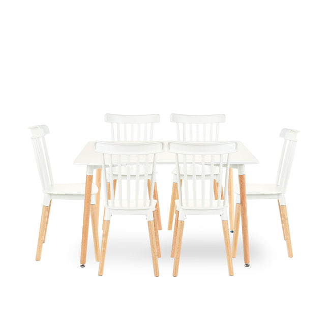 Mesa Rectangular Eames 120x80 + 6 Sillas Windsor