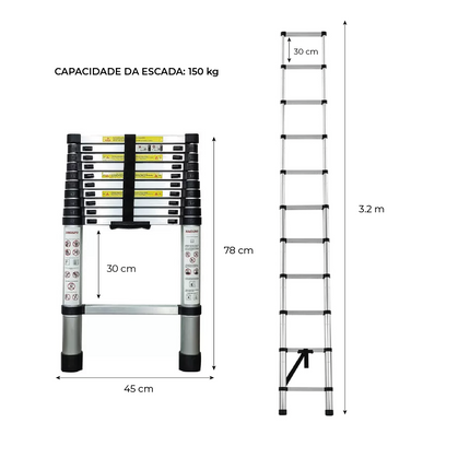 Escalera Telescópica 11 Escalones Extensible 3,2 Mts