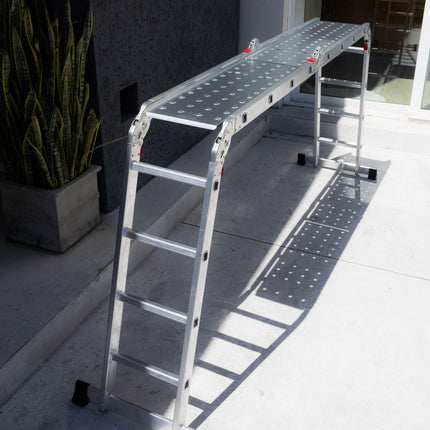 Escalera De Aluminio Articulada 12 Escalones + Plataforma