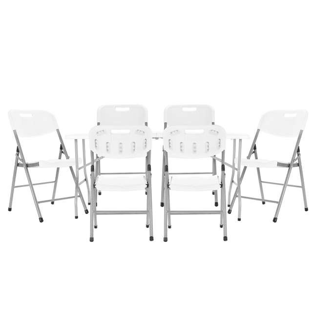 Set Mesa Plegable Picnic 1.80 cm Simil Madera + 6 Sillas Plegables Paris