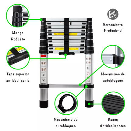 Escalera Telescópica 11 Escalones Extensible 3,2 Mts