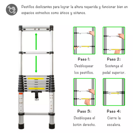 Escalera Telescópica 11 Escalones Extensible 3,2 Mts