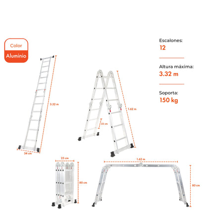 Escalera Articulada de Aluminio de 12 Escalones 3,50 Mts