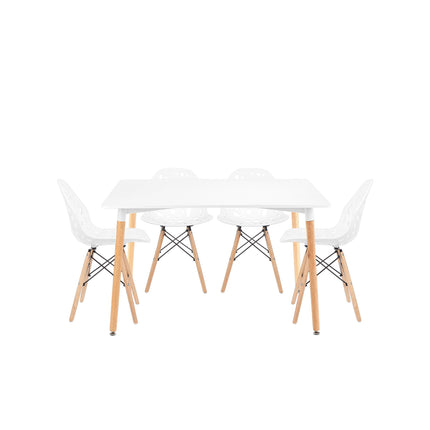 Set Mesa Eames 1.20mts + 4 Sillas de diseño Akron.