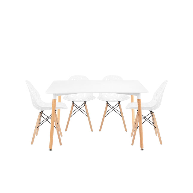 Set Mesa Eames 1.20mts + 4 Sillas de diseño Akron.