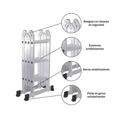 Escalera De Aluminio Articulada 12 Escalones + Plataforma