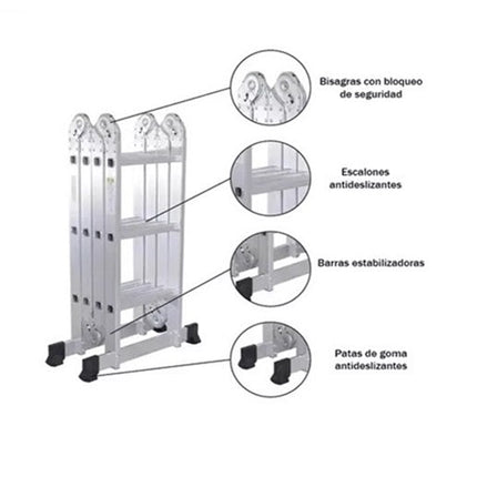 Escalera De Aluminio 16 Escalones Articulada + Plataforma